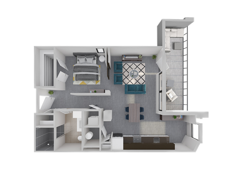 Floor plan for 1 bed, 1 bath, 720 sqft